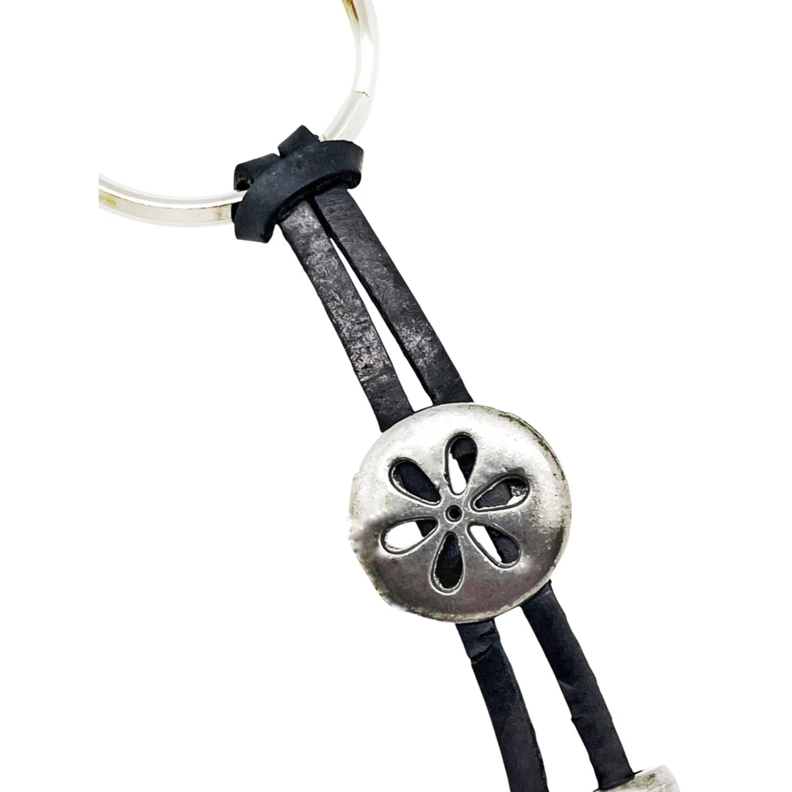 Llavero Happy en negro y plata chapado