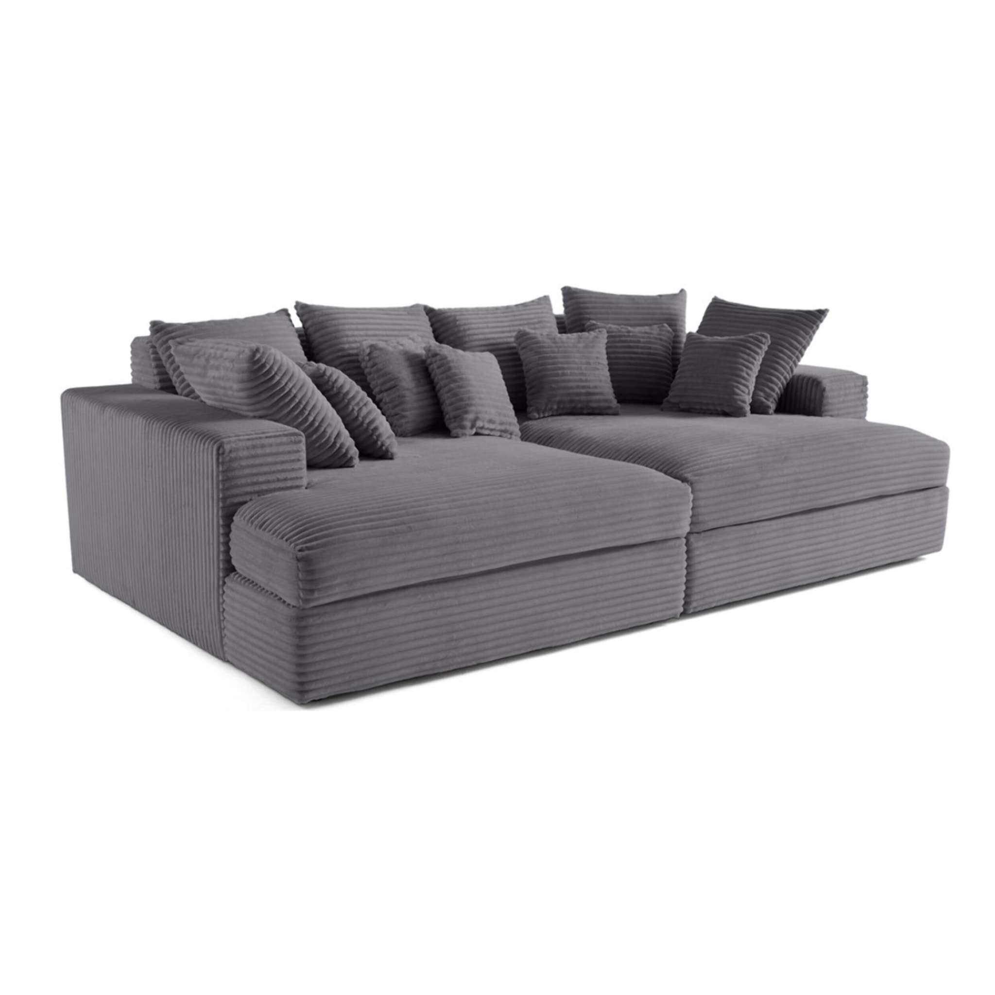 Collins - canapé droit 4 places avec double méridienne - assise profonde - velours côtelé grosses côtes - Gris