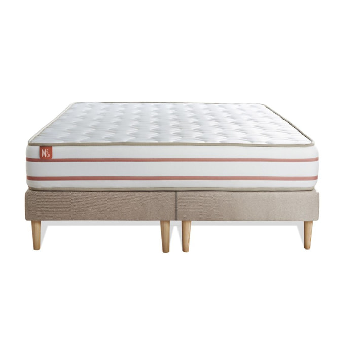 Ensemble Matelas Le Doux - 24cm - Mémoire de forme - Zéro transfert de mouvement - Sommier Tapissier Beige