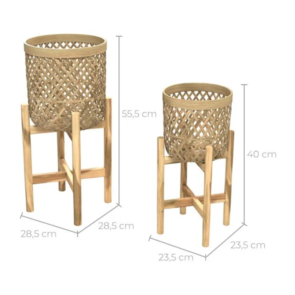 Cache-pot pieds en teck et bambou (lot de 2) - Mila