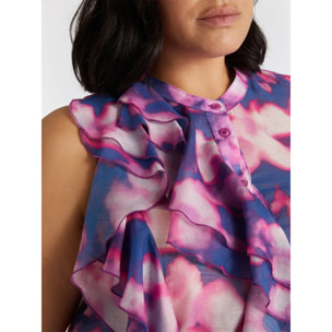 Fiorella Rubino - Top estampado con volantes - Azul