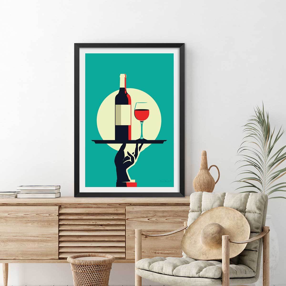 Affiche cuisine Verre de vin à la Française Affiche sous cadre noir