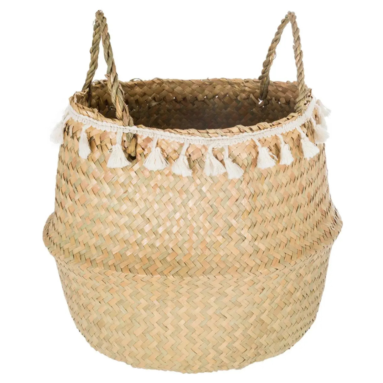 Panier "Alina" en roseau et pompons D30cm