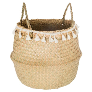 Panier "Alina" en roseau et pompons D30cm