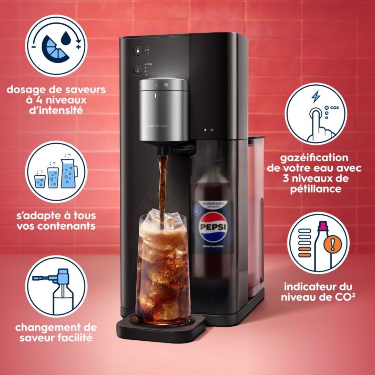 Machine à soda SODASTREAM Ultimate MULTI-DRINK Noir avec dosage automatique du concentré