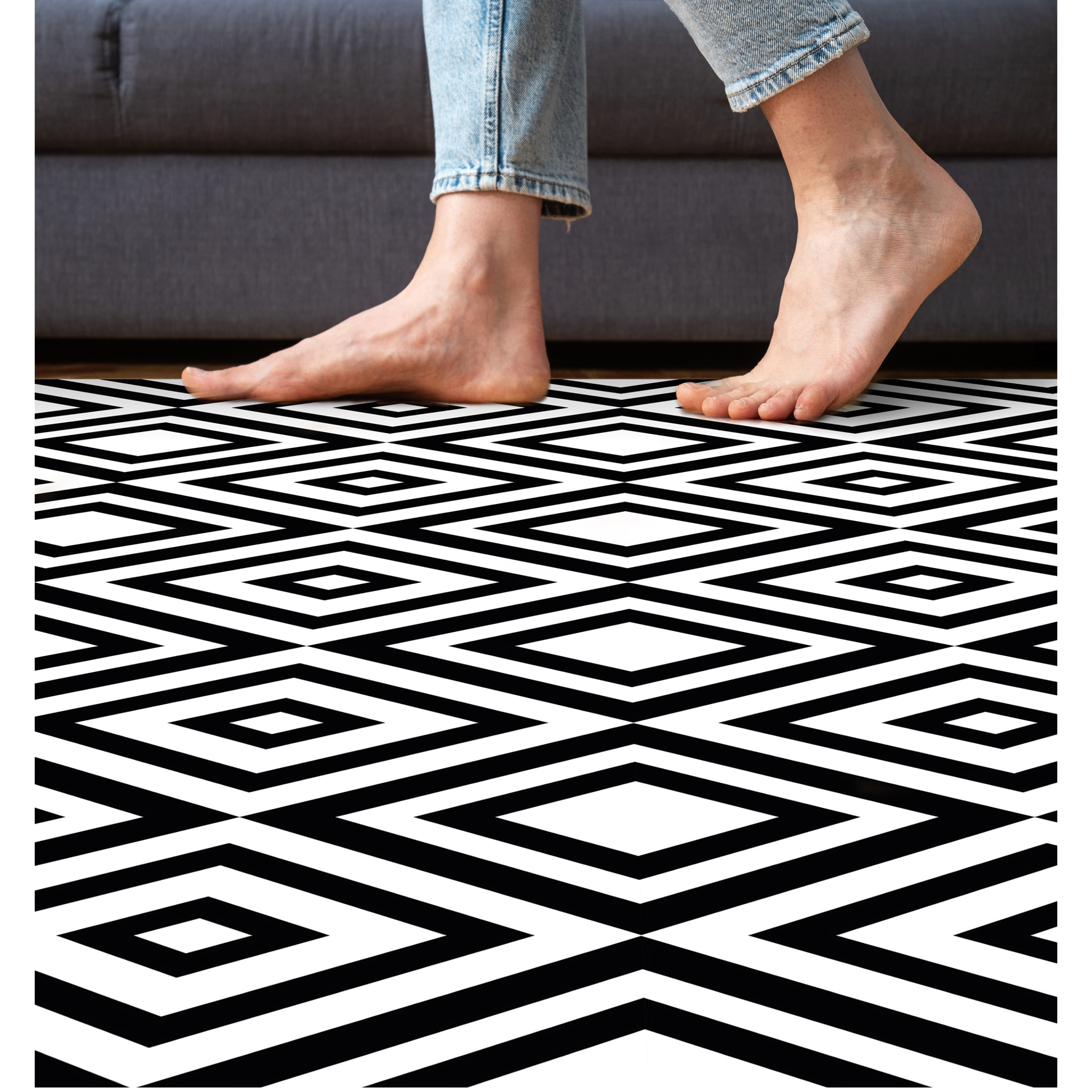 Alfombra de vinilo Axel 100x133 cm - PVC antideslizante, vinilica para cocina o salón, lavable, estilo geométrico