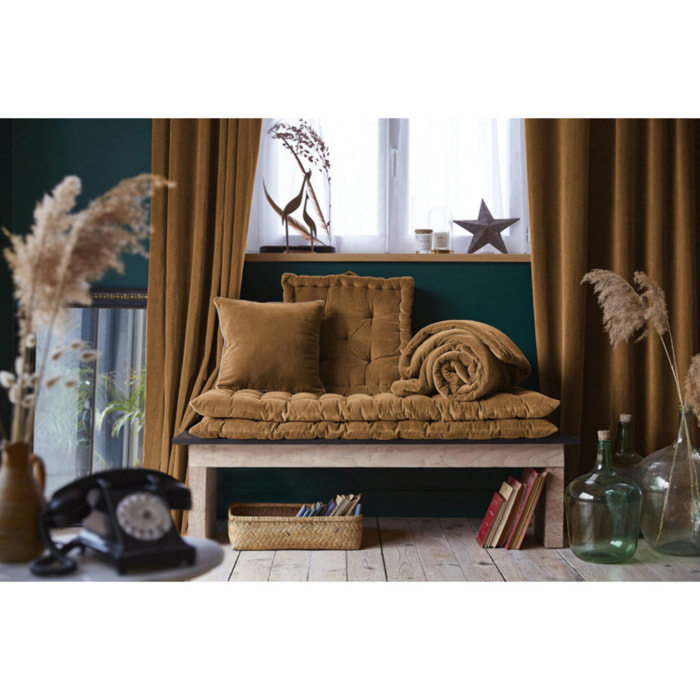 Coussin 45 x 45 cm en velours de coton et passepoil en jute - CESAR