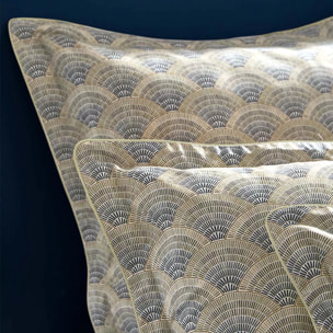 Taie d'oreiller satin de coton imprimé beige Eventails argile
