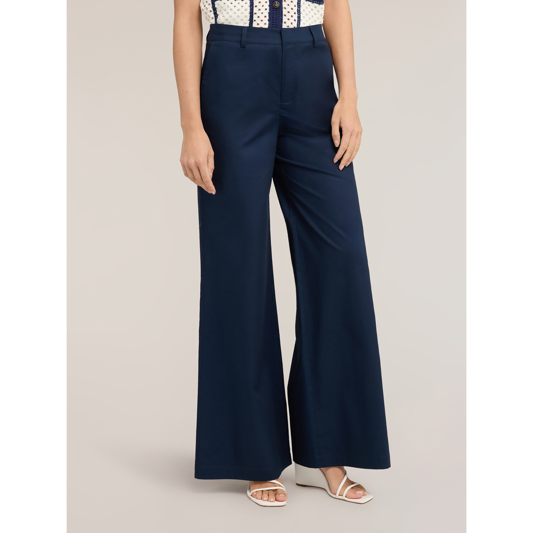 Motivi - Pantalones palazzo de sarga de algodón - Azul