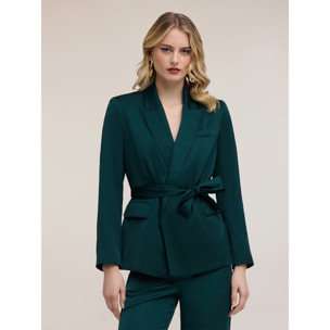 Motivi - Chaqueta fluida de raso con cinturón - Verde