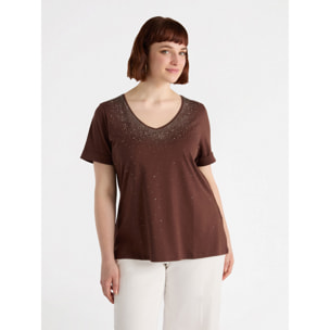 Fiorella Rubino - Camiseta con pedrería - Marrón