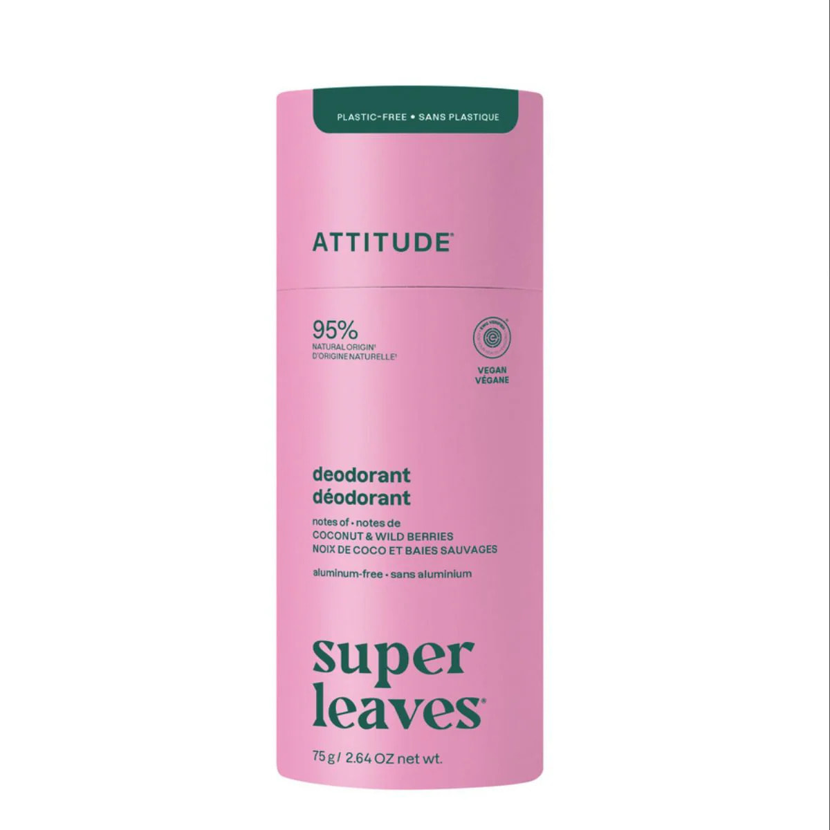 Super leaves Desodorante - Coco y frutos del bosque - plastic free, Attitude, 75g