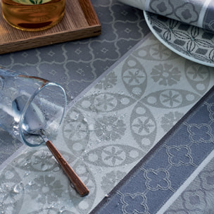 Nappe pur coton enduit motif jacquard gris Mille bastides charbon
