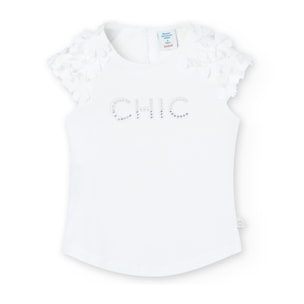 Camiseta elástica niña estampada, blanco, 728197