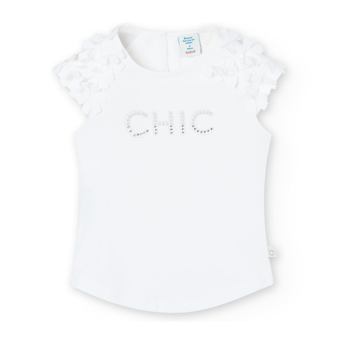 Camiseta elástica niña estampada, blanco, 728197