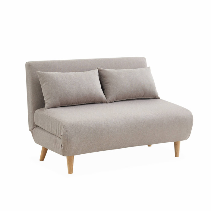 Canapé convertible en tissu - Guesta - 2 places scandinave. pieds bois foncé. beige. banquette. dossier inclinable