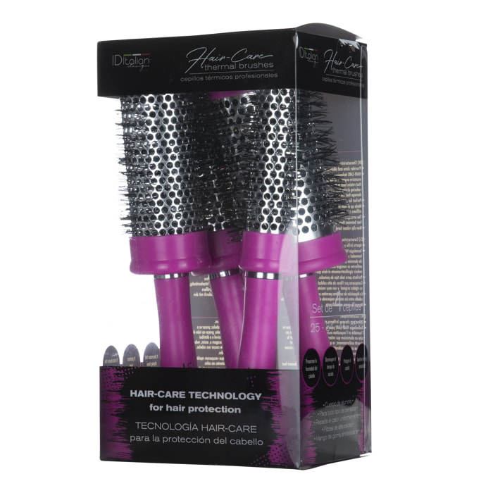 Lot de 4 brosses thermiques rondes - rose