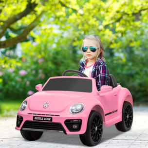 Coche Eléctrico para Niños de +3 Años Volkswagen Beetle Carro Eléctrico Infantil con Batería 12V Mando a Distancia Faros Bocina y Música Rosa