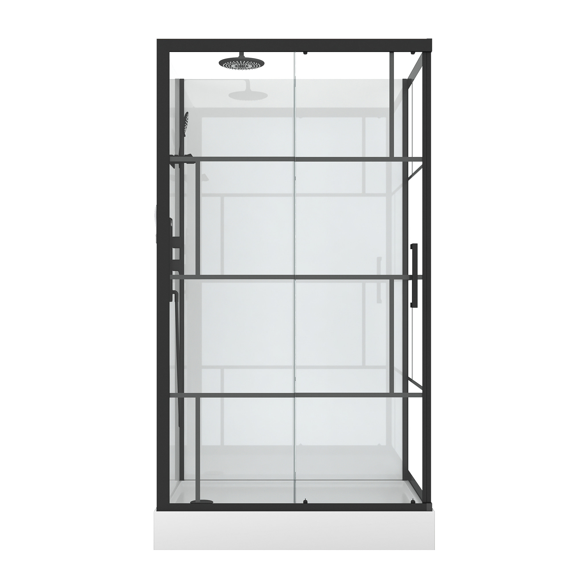 Cabine de douche 110x80cm / Receveur Haut - Verre transparent sérigraphié et Blanc - Profilés Noir