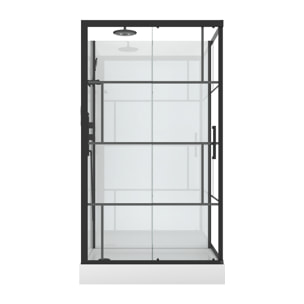 Cabine de douche 110x80cm / Receveur Haut - Verre transparent sérigraphié et Blanc - Profilés Noir