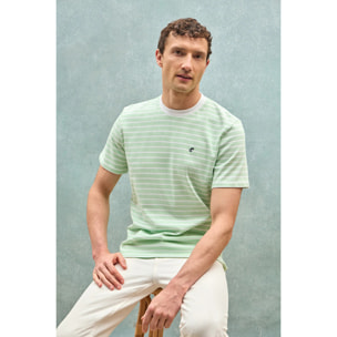 Camiseta de rayas color menta y beige con monograma bordado