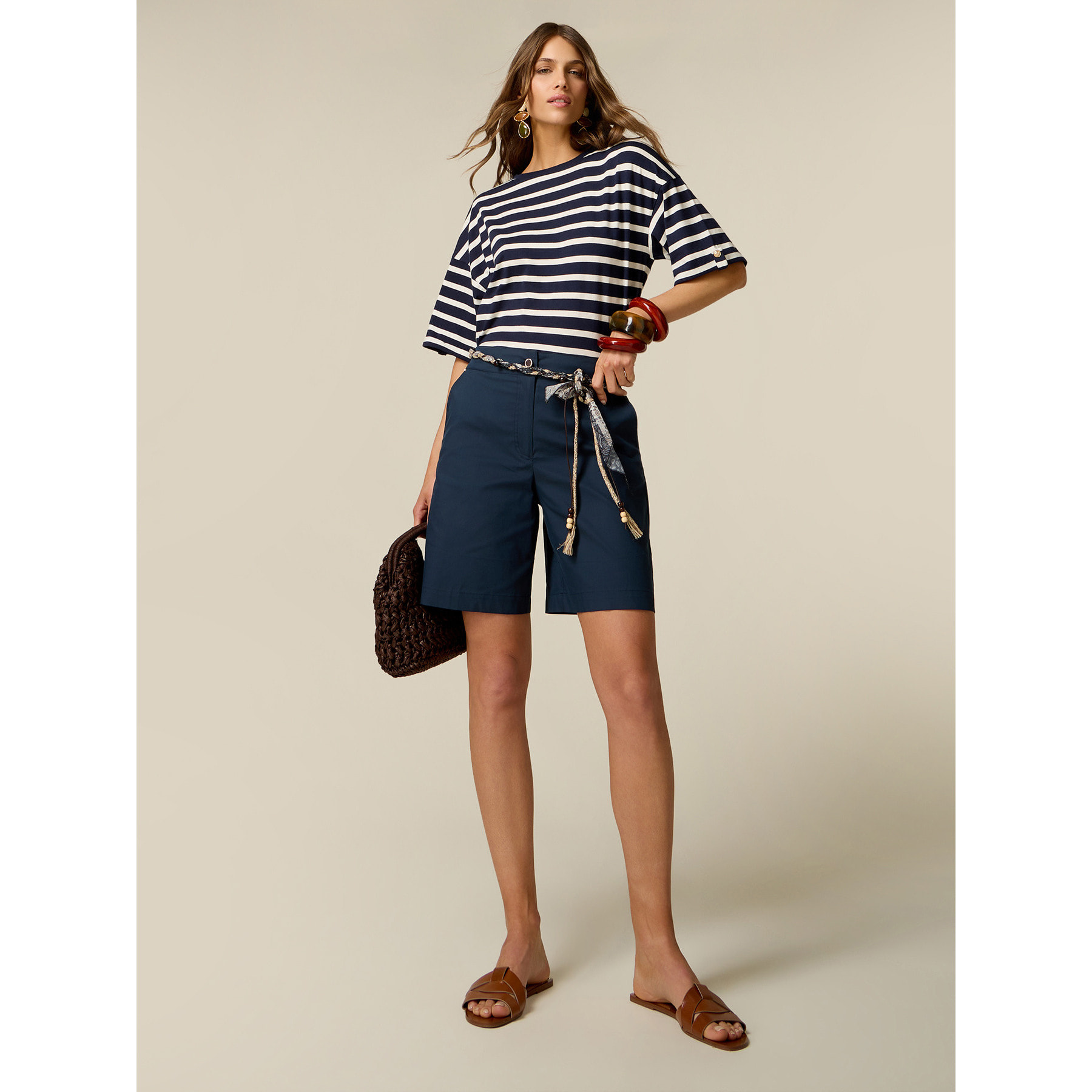 Oltre - Bermudas de gabardina mezcla de algodón - Azul