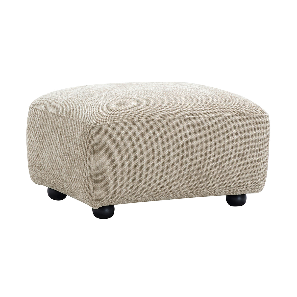 Pouf repose pieds en tissu effet velours texturé beige JOYA