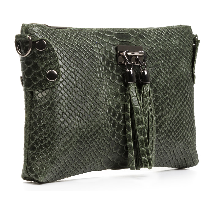 Savina Borsa a tracolla Donna.Pelle autentica Camoscio Inciso Serpente