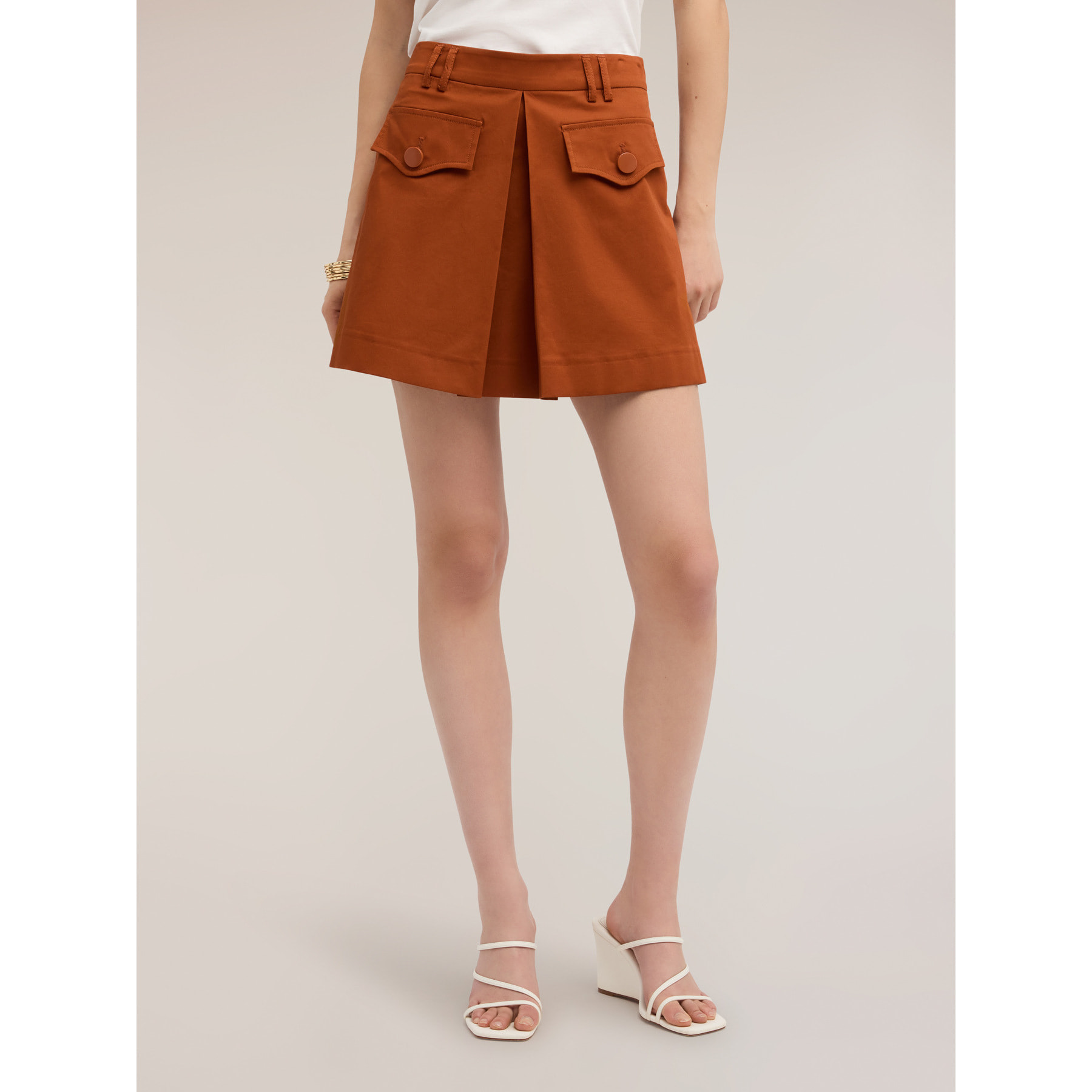 Motivi - Shorts a vita alta con piega a soffietto - Marrone