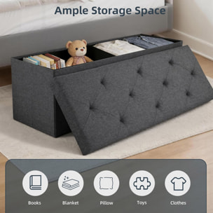 Nemora 110 - Cassapanca Ottomana 109x38x38 cm Pouf Contenitore Poggiapiedi in Tessuto Grigio