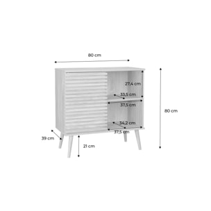 Buffet scandinave décor bois rainuré 1 porte coulissante 80cm MADERE