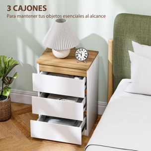 Pack de 2 Mesitas de Noche Mesillas de Noche Dormitorio Estrechas con 3 Cajones Estilo Moderno 40x30x59,5 cm Blanco