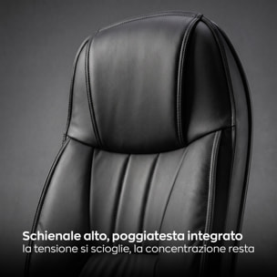 Yūto - Sedia Da Ufficio Ergonomica 50x131x47 cm Poltrona Direzionale Comoda con Ruote Girevoli in Similpelle Nera