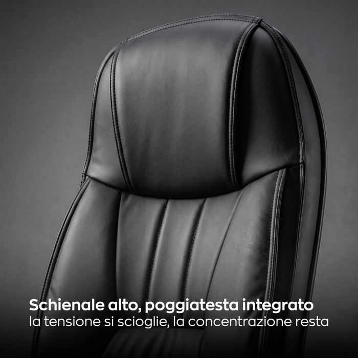Yūto - Sedia Da Ufficio Ergonomica 50x131x47 cm Poltrona Direzionale Comoda con Ruote Girevoli in Similpelle Nera