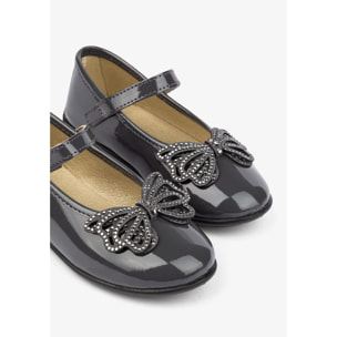 Ballerina da bambina in vernice con strass grigi