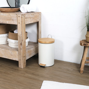 Poubelle A Pedale Metal Et Bambou Blanc X2