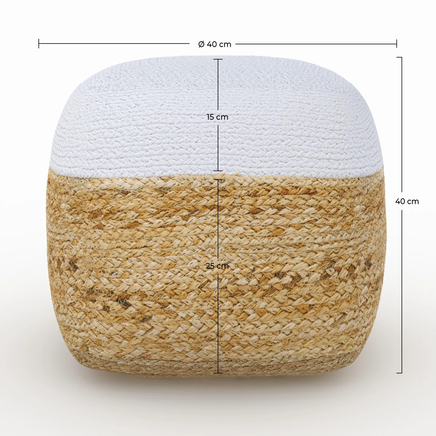 Pouf en jute beige et blanc D40 cm - Billy