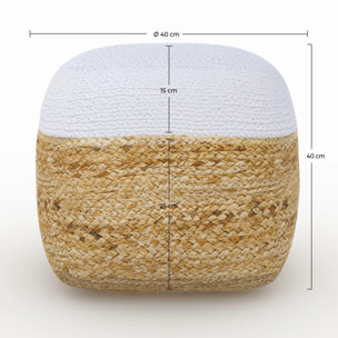 Pouf en jute beige et blanc D40 cm - Billy