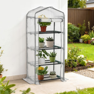Serre de jardin balcon étagère serre 4 niveaux 0,7L x 0,5l x 1,6H m acier galvanisé bâche amovible PE haute densité blanc