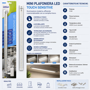 OMEGA Mini Plafoniera LED Sottopensile Touch 50cm 5.5W 500LM 4000K