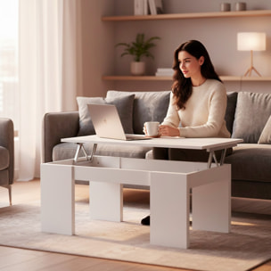 Tavolino Da Caffè Sollevabile Tavolo Da Salotto Rialzabile Salvaspazio Per Mangiare O Lavorare Dal Divano Con Piano Rialzabile 100 x 50 x 42 Cm Bianco