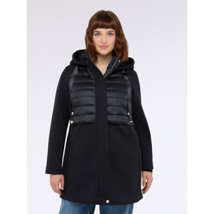 Fiorella Rubino - Plumífero bimaterial largo con capucha - Negro