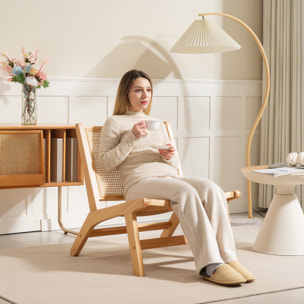 Sillón de Salón Nórdico Butaca de Salón con Respaldo y Asiento Amplio de Ratán Marco de Madera Butaca para Dormitorio Sala de Estar Natural