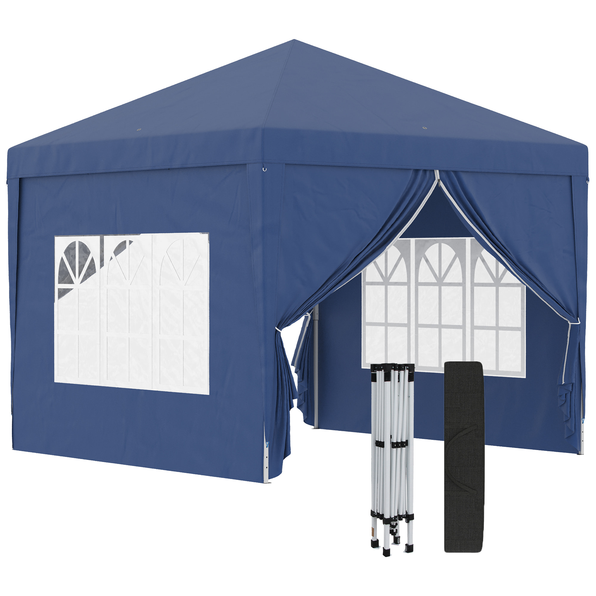 Carpa Plegable Pop-up Gazebo 3x3 m Cenador Plegable con 4 Paredes Laterales Anti-UV y Bolsa de Transporte para Camping Fiestas Azul