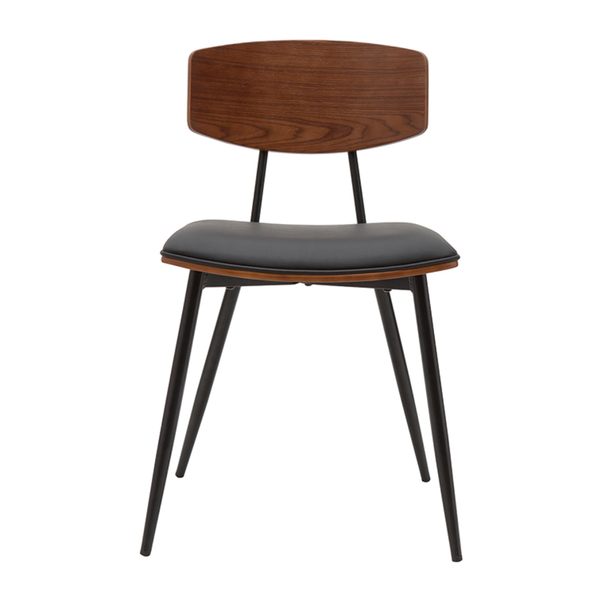 Chaises vintage en bois foncé noyer assises noires et métal noir (lot de 2) JOLINE