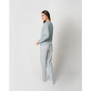 Pijama largo de algodón con escote pico doce azul agua