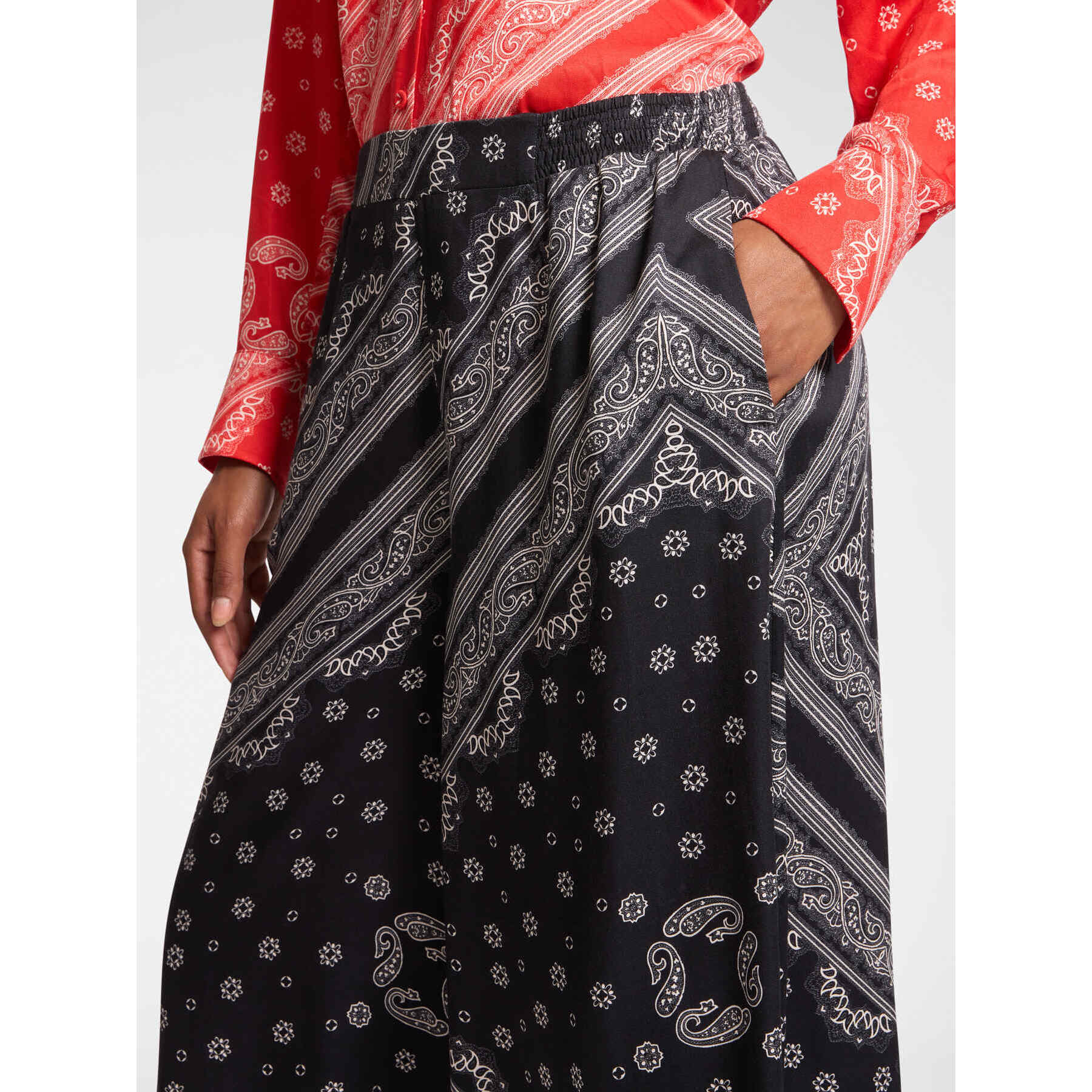Elena Mirò - Pantalón ancho con estampado de pañuelo - Negro