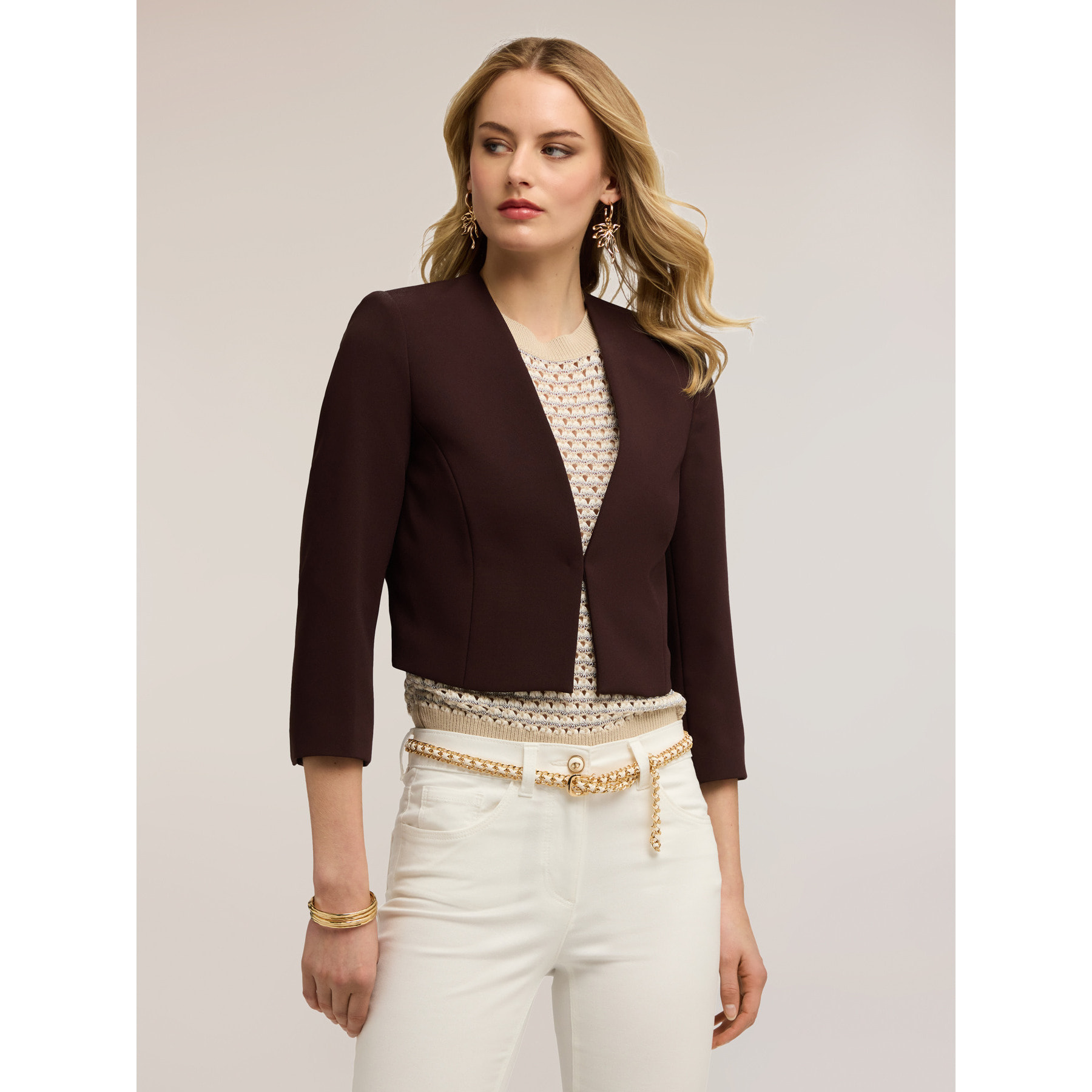 Motivi - Giacca strutturata in cady crêpe - Marrone