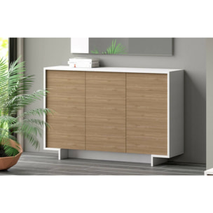 Credenza Dbakayok, Madia da salotto, Buffet da soggiorno a 3 ante e 1 cassetto, 100% Made in Italy, 134x35h87 cm, Bianco e Rovere