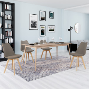 Chaises Nordia assise taupe et pieds bois - lot de 4